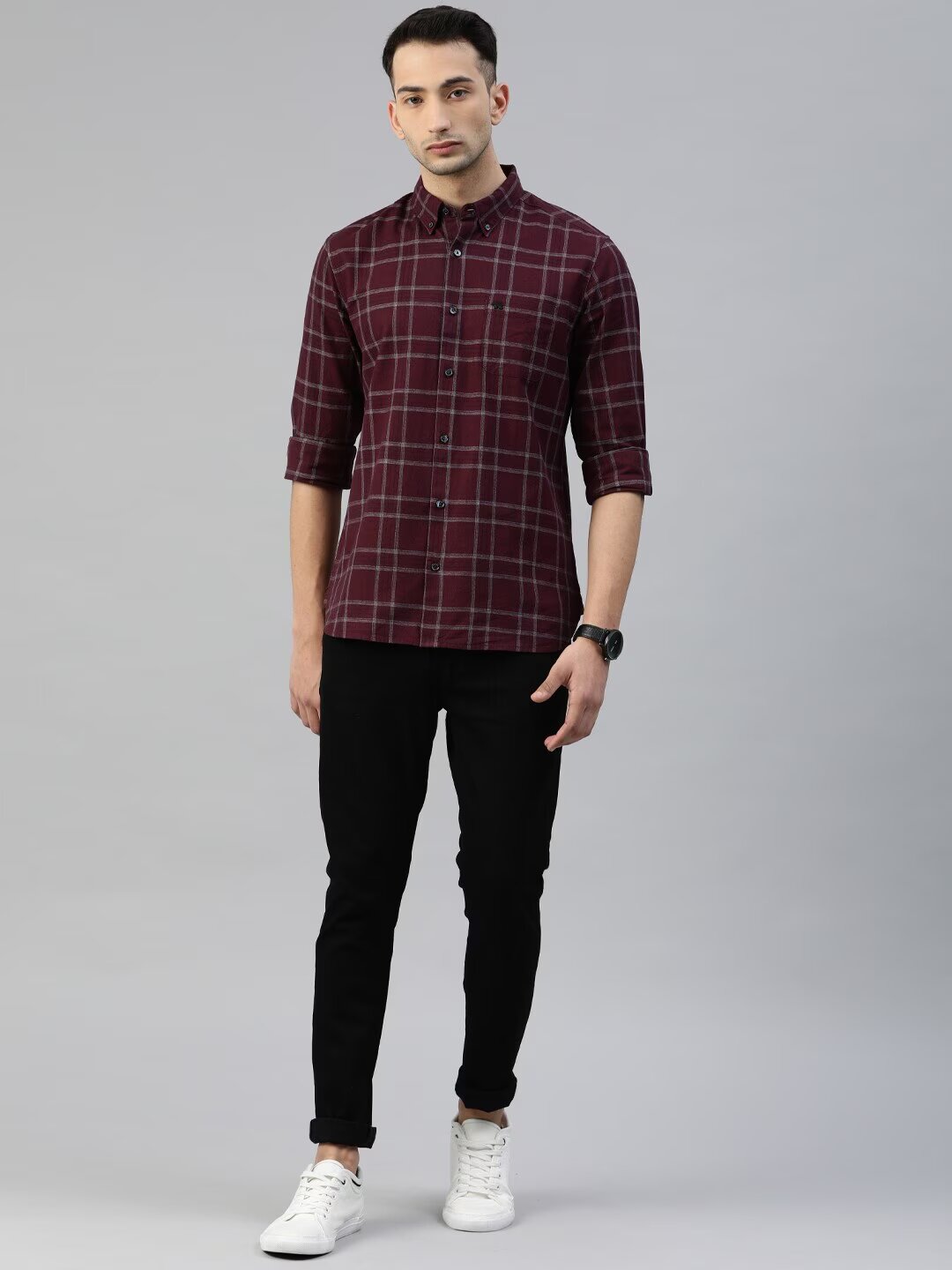 Men Andreas Slim Checks Button-Down Casual Shirt