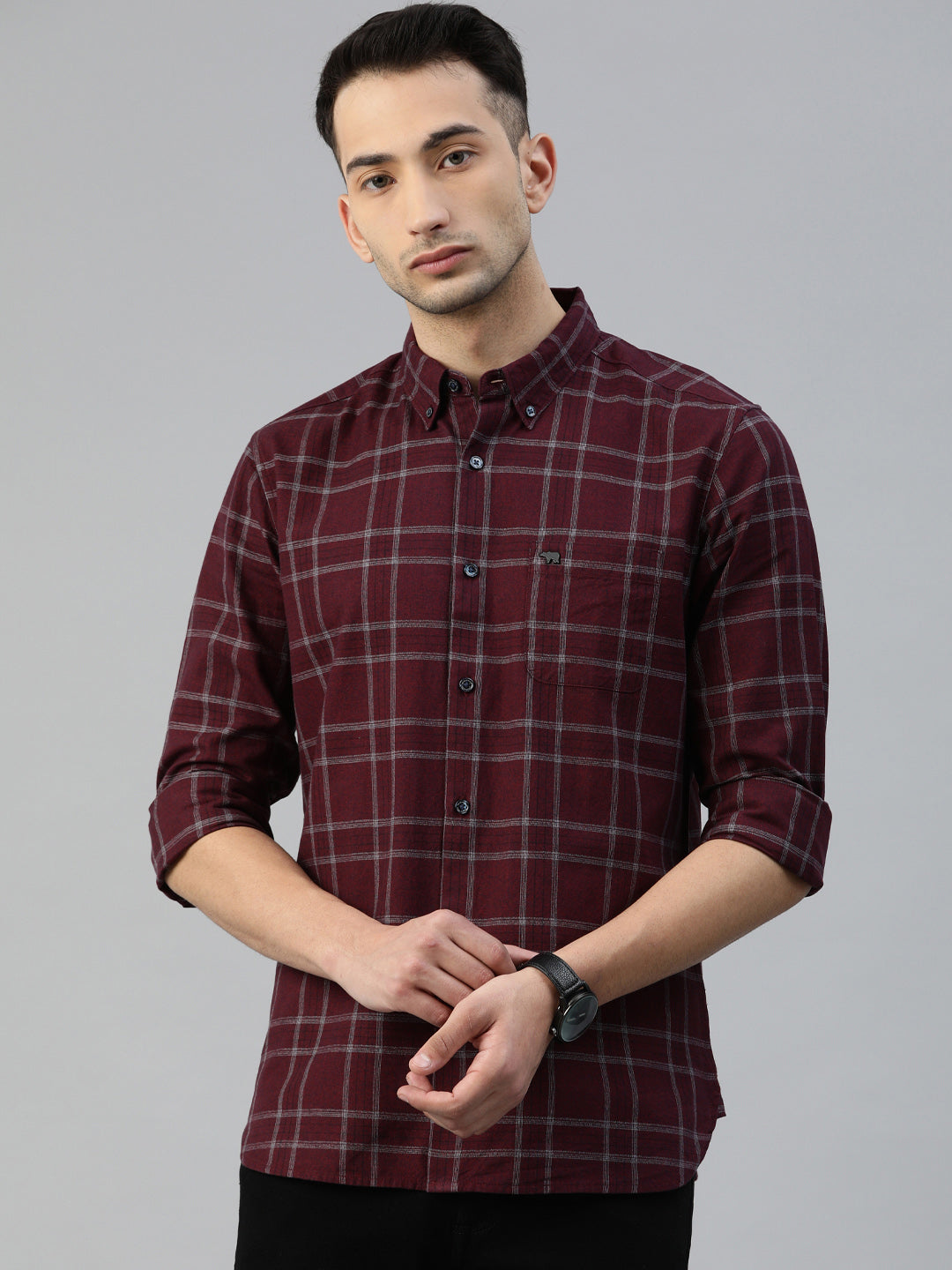 Men Andreas Slim Checks Button-Down Casual Shirt