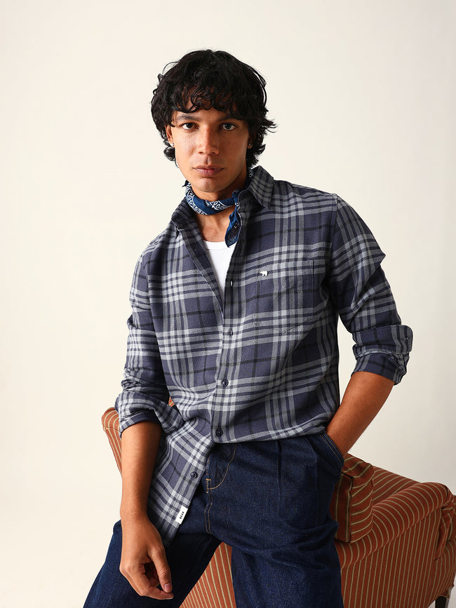 Men Blue Checked Shirt