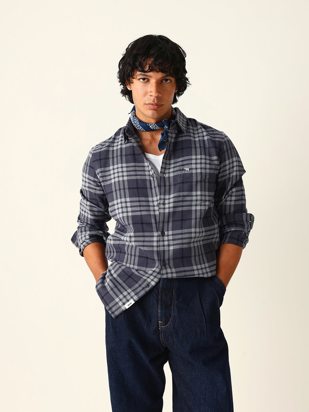 Men Blue Checked Shirt