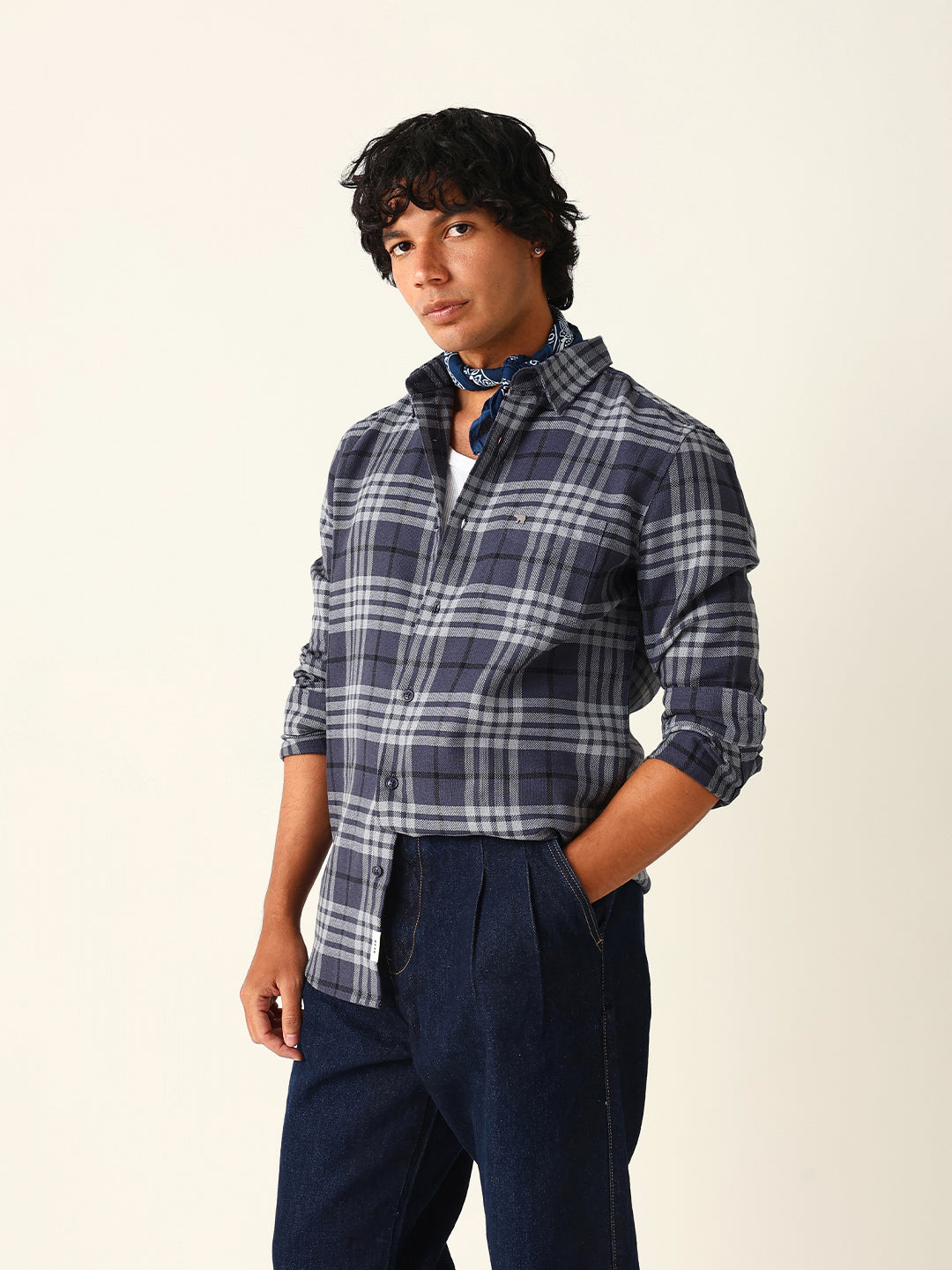 Men Blue Checked Shirt