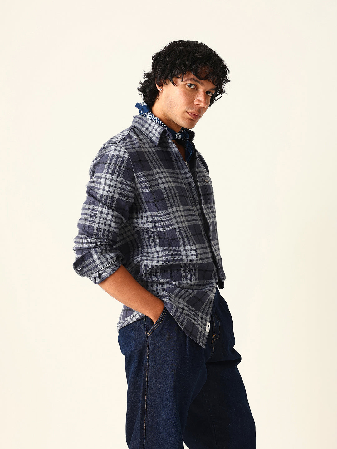 Men Blue Checked Shirt