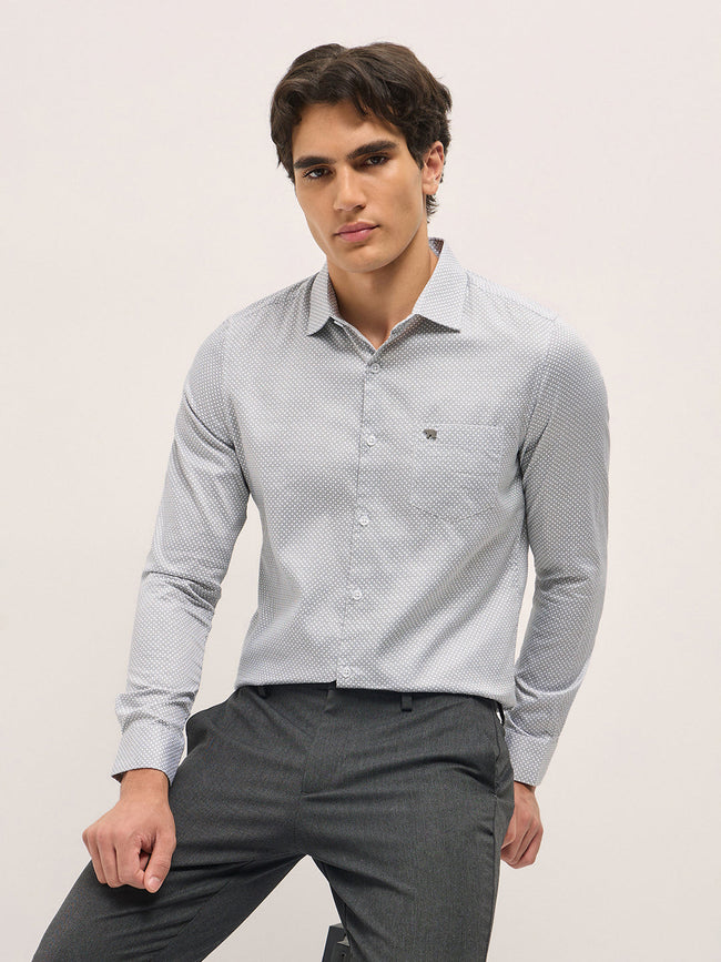 Men White Geometric Printed Tailored Fit Formal Shirt