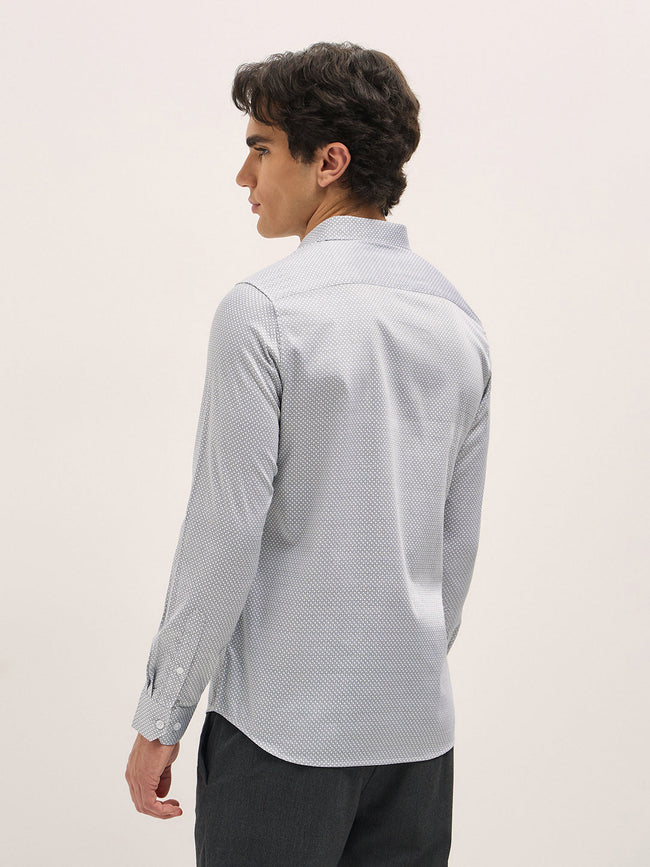 Men White Geometric Printed Tailored Fit Formal Shirt