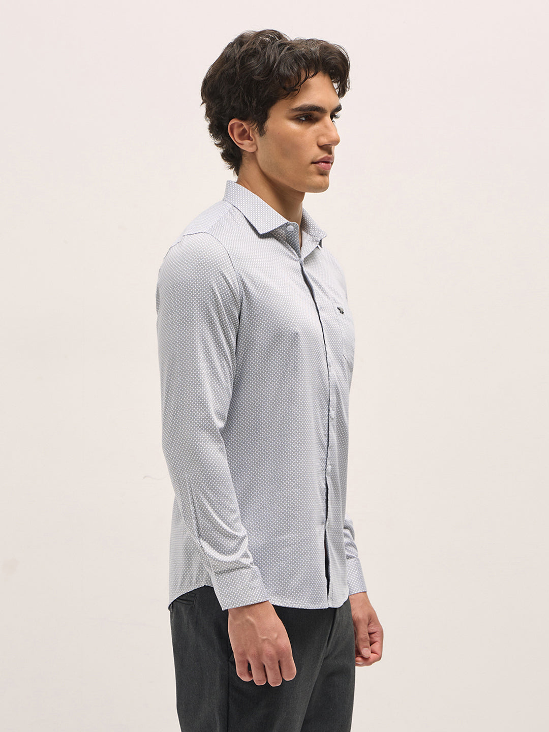 Men White Geometric Printed Tailored Fit Formal Shirt