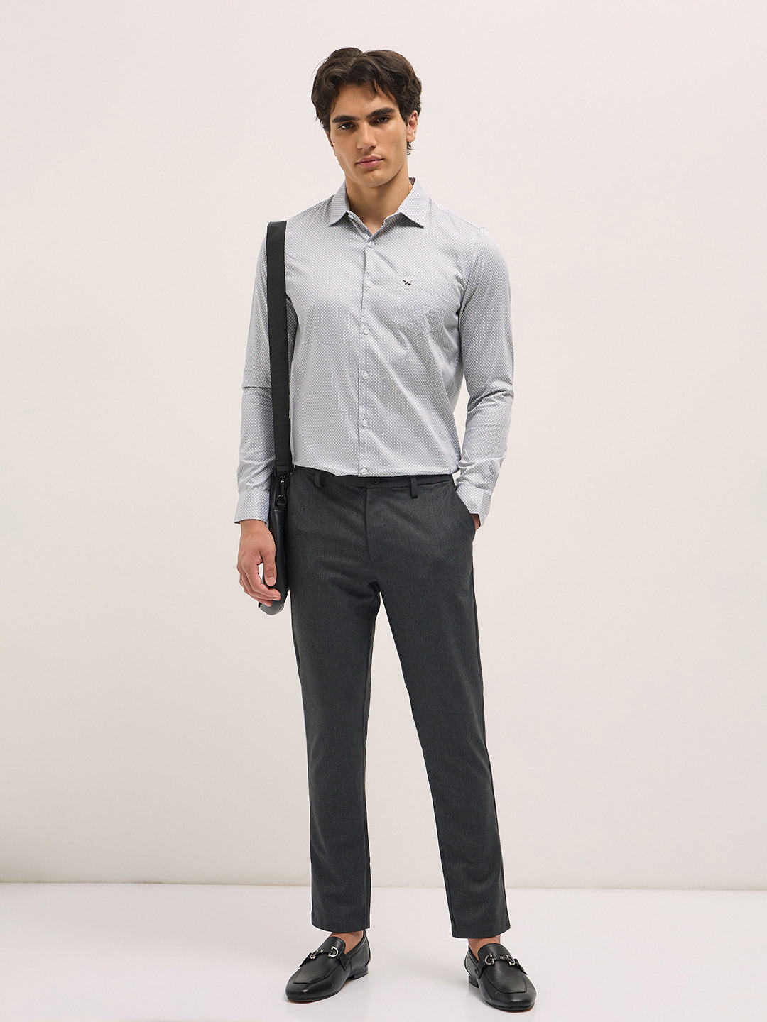 Men White Geometric Printed Tailored Fit Formal Shirt