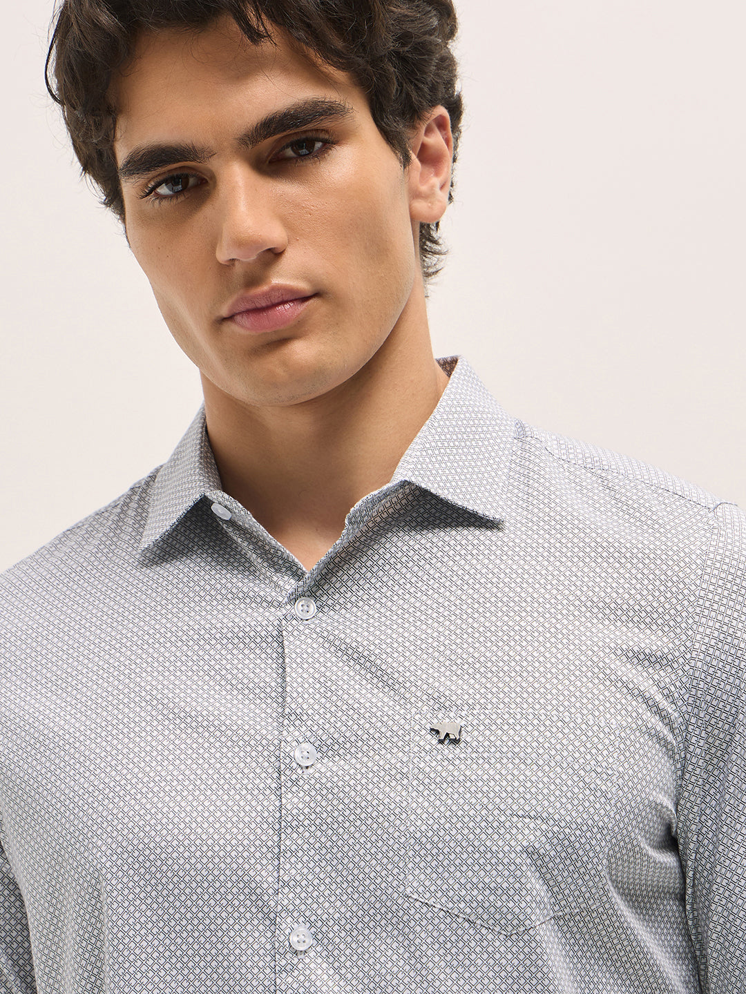 Men White Geometric Printed Tailored Fit Formal Shirt