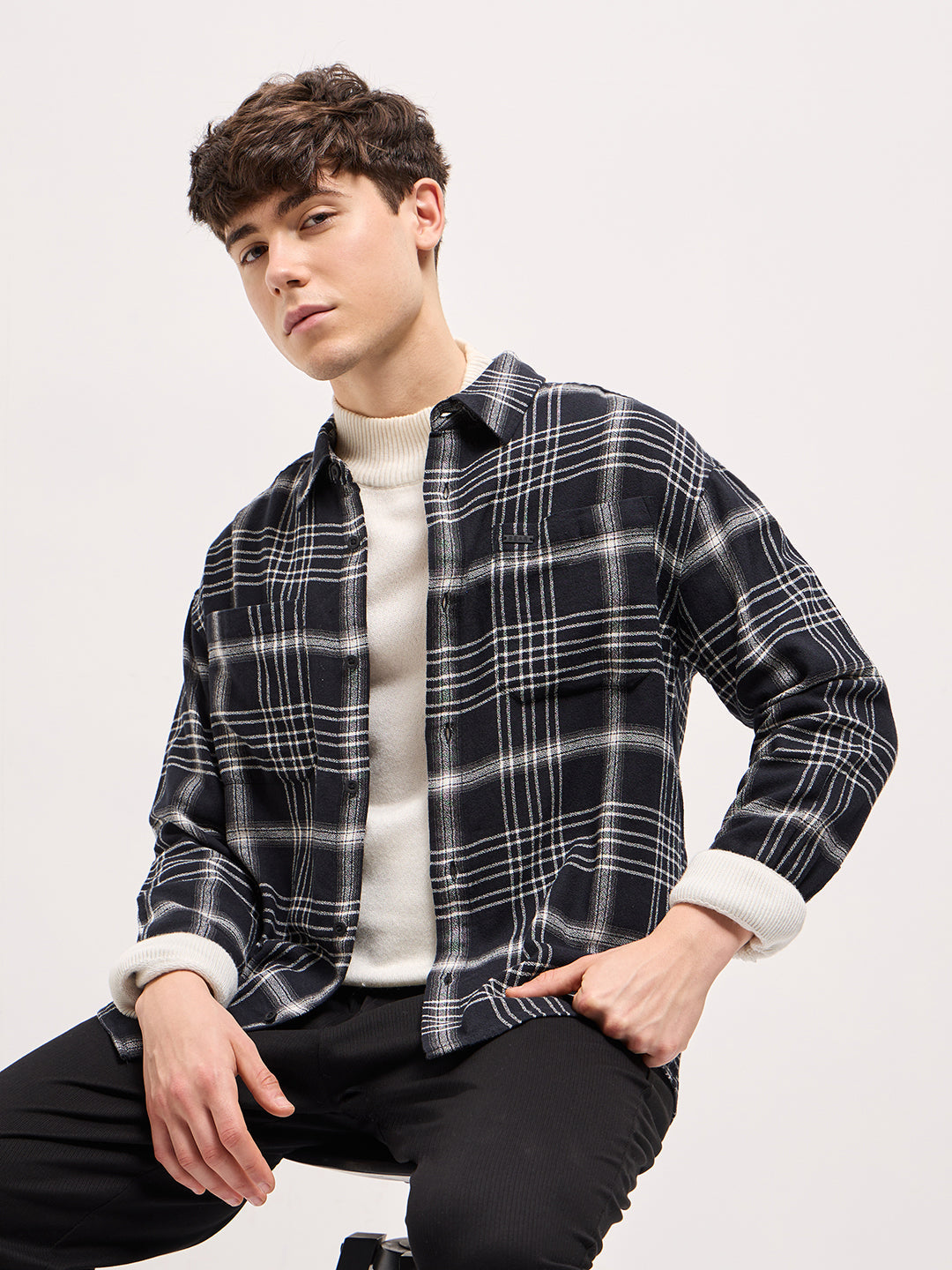 Men Black Relax Fit Overshirt