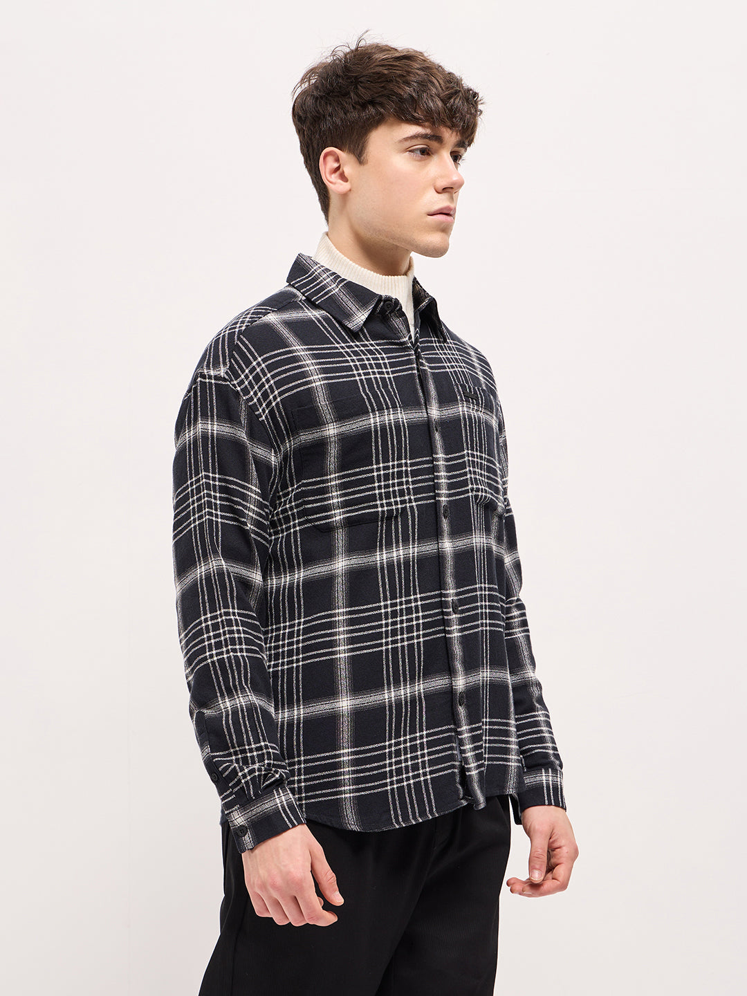 Men Black Relax Fit Overshirt