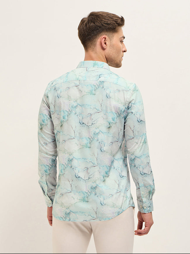 Men Shirt Multi-Color Marble Abstract Print Tailored Fit Formal Shirt