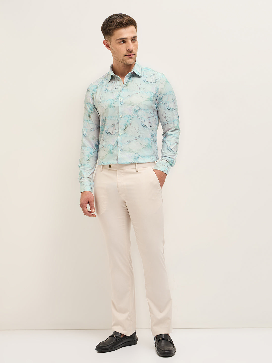 Men Shirt Multi-Color Marble Abstract Print Tailored Fit Formal Shirt