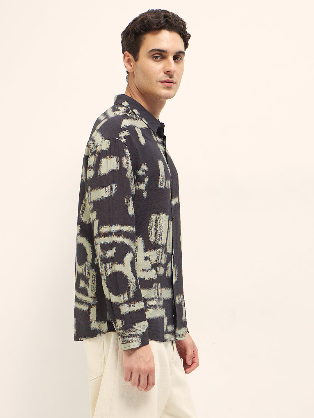 Men Brown Abstract Brushstroke Print Relax Fit Overshirt