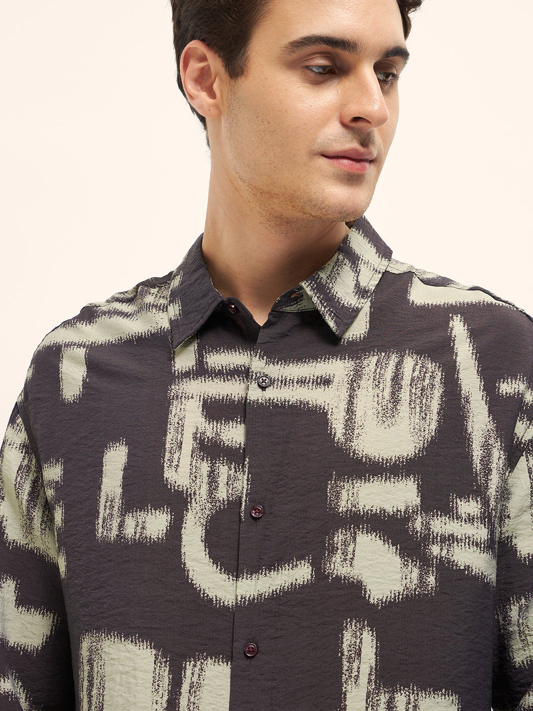 Men Brown Abstract Brushstroke Print Relax Fit Overshirt