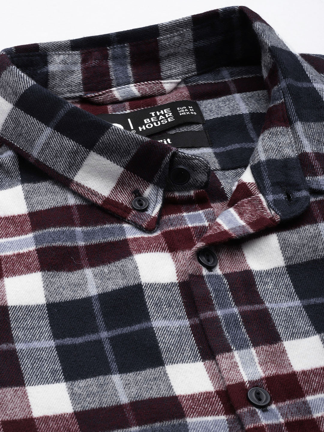 Men Arien - White & Navy Blue Slim Fit Checked Flannel Cotton Shirt | The Bear House