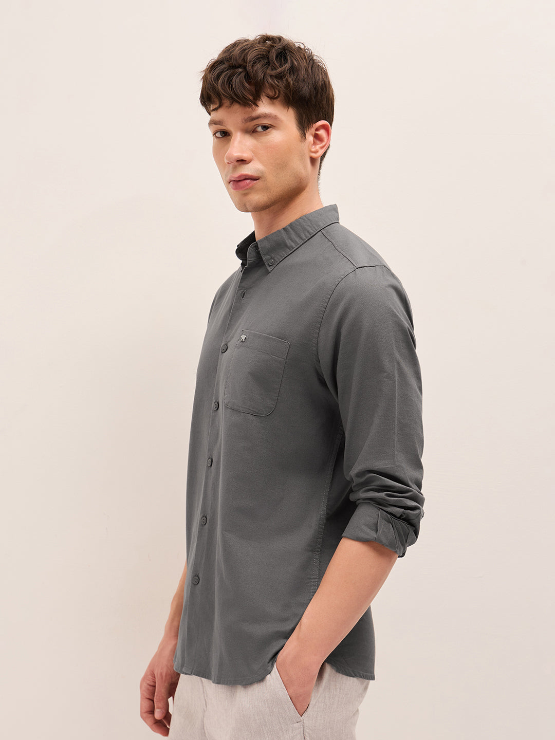 Men Cotton Solid Casual Shirt