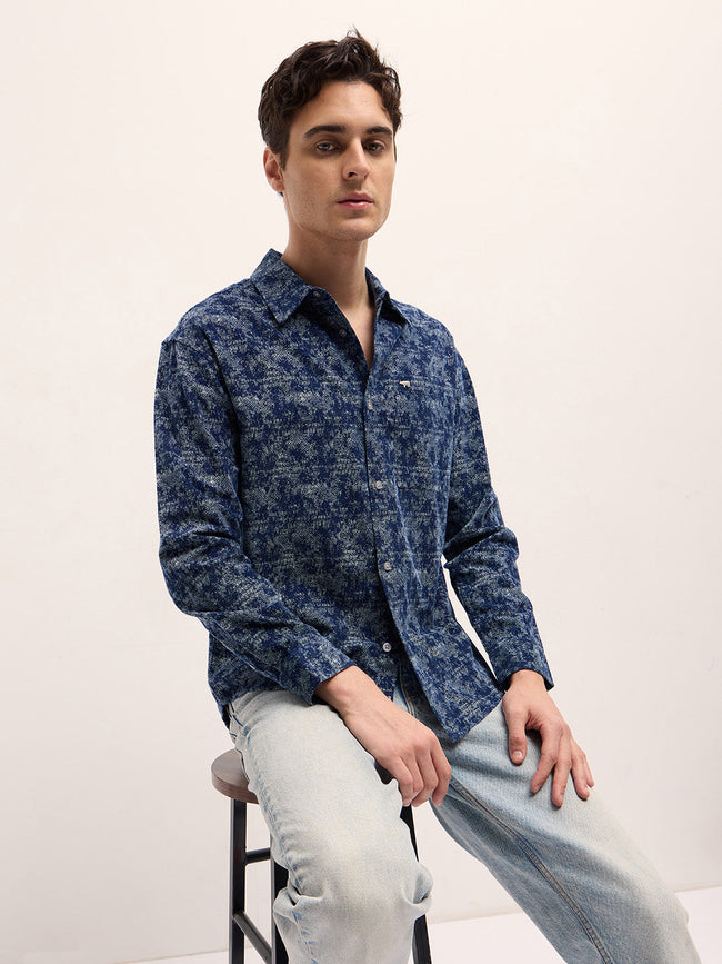 Men Blue Cotton Printed Shirt