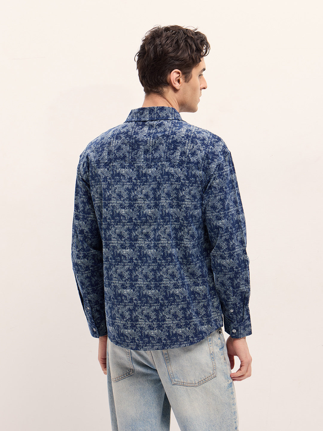 Men Blue Cotton Printed Shirt
