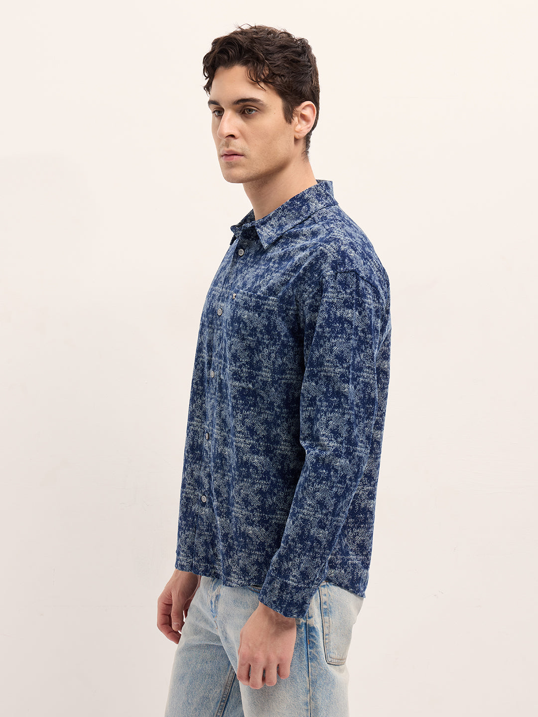 Men Blue Cotton Printed Shirt
