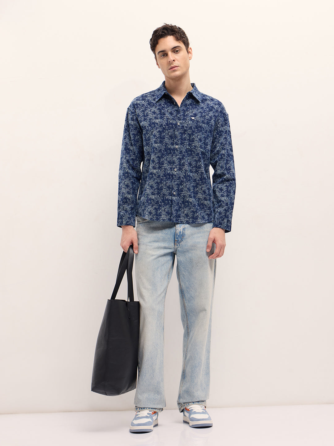 Men Blue Cotton Printed Shirt