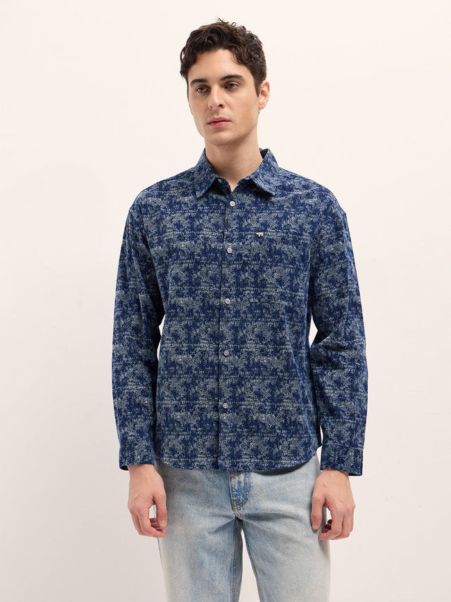 Men Blue Cotton Printed Shirt
