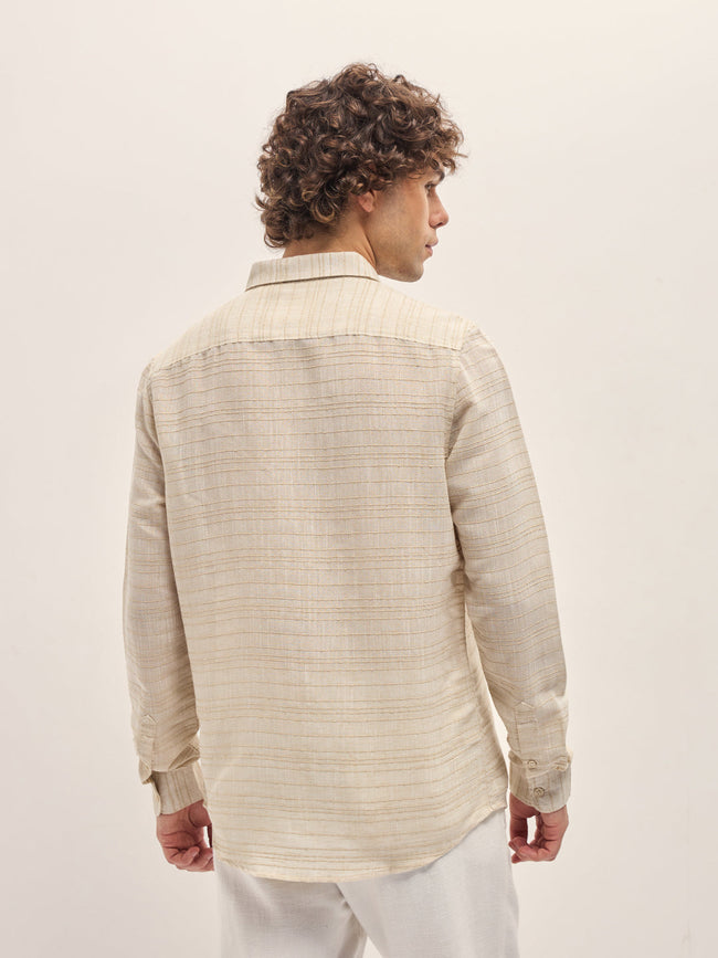 Men Beige Horizontal textured grid Slim Fit Casual Shirt