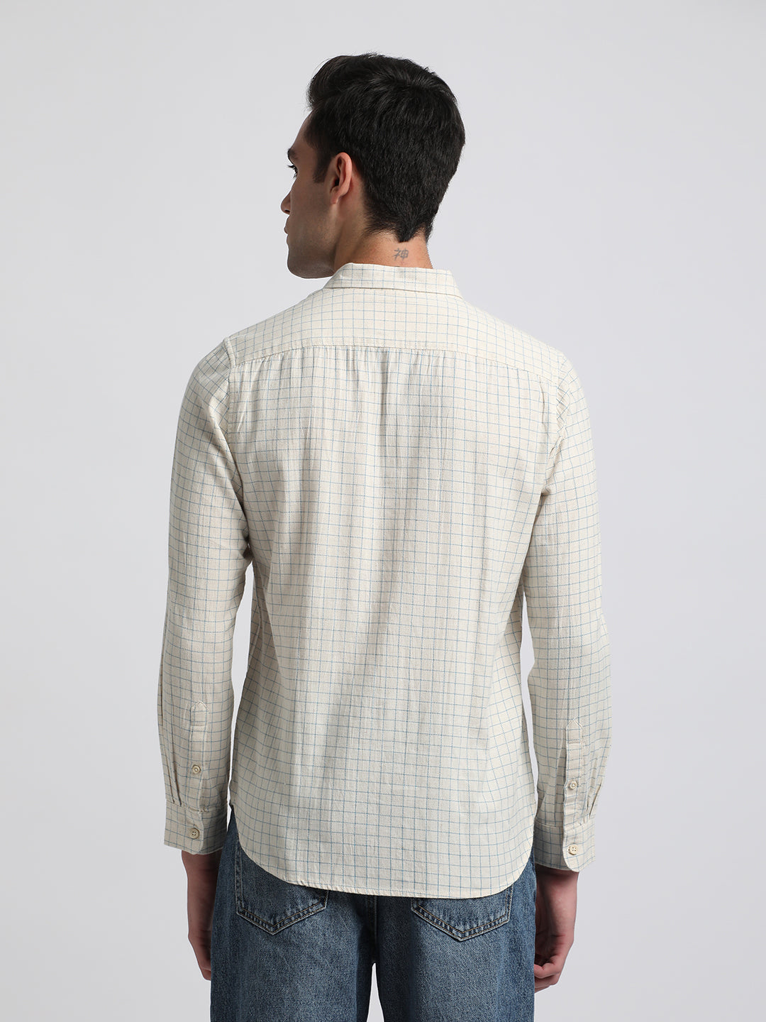 Men Beige Checked Slim Fit Cotton Casual Shirt