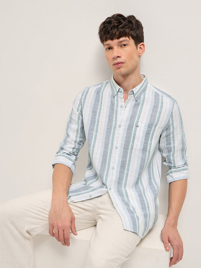 Men Multicolor Herringbone Stripe Slim Fit Cotton Casual Shirt