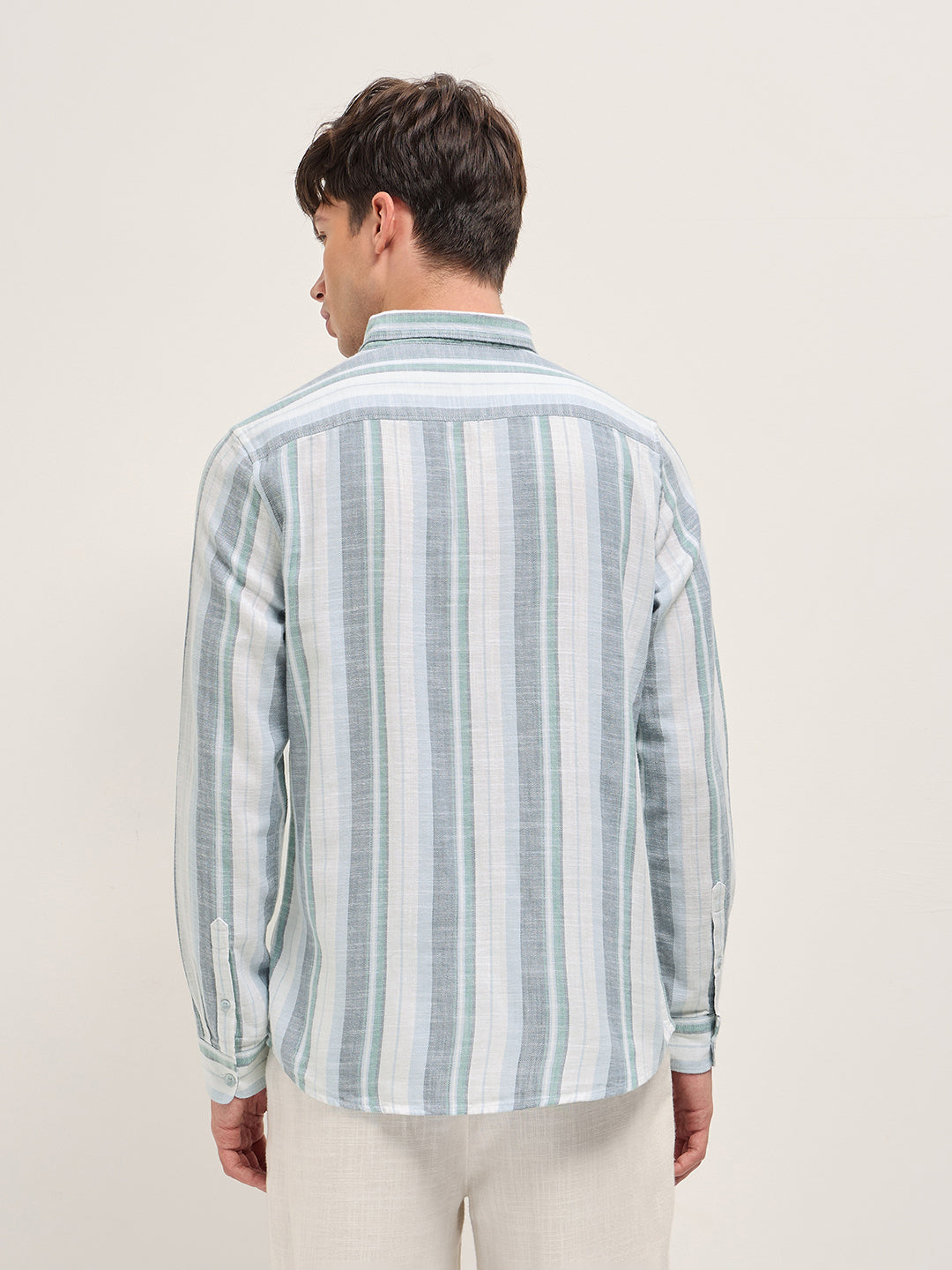 Men Multicolor Herringbone Stripe Slim Fit Cotton Casual Shirt