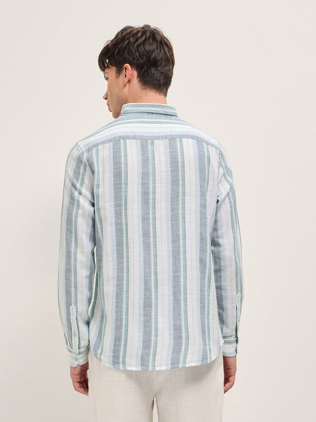 Men Multicolor Herringbone Stripe Slim Fit Cotton Casual Shirt