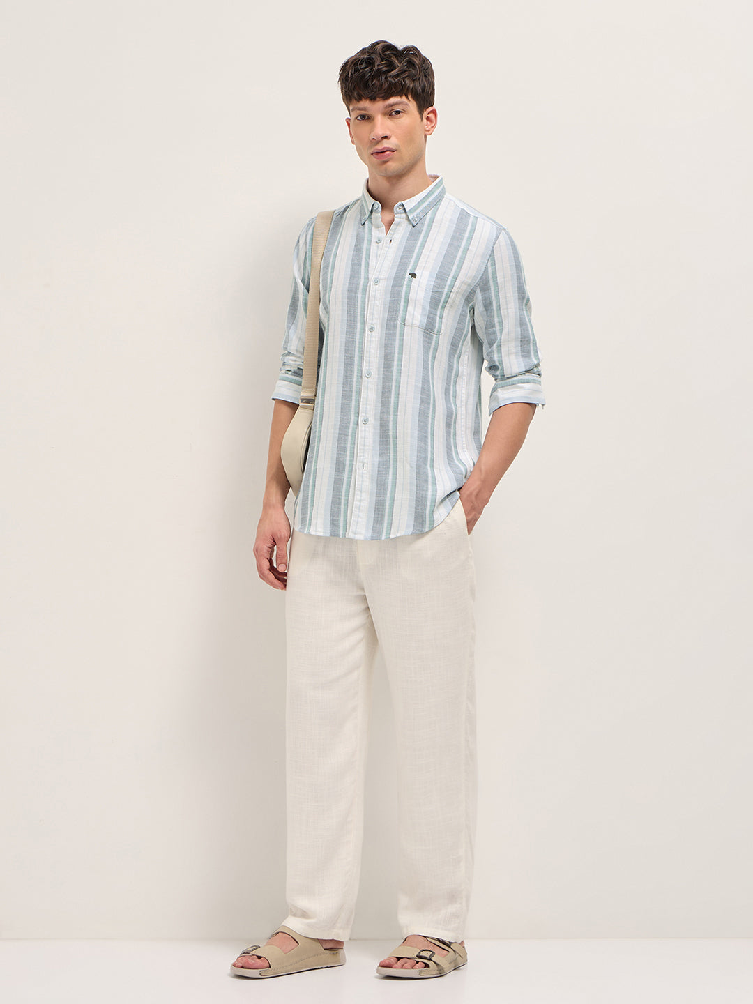 Men Multicolor Herringbone Stripe Slim Fit Cotton Casual Shirt