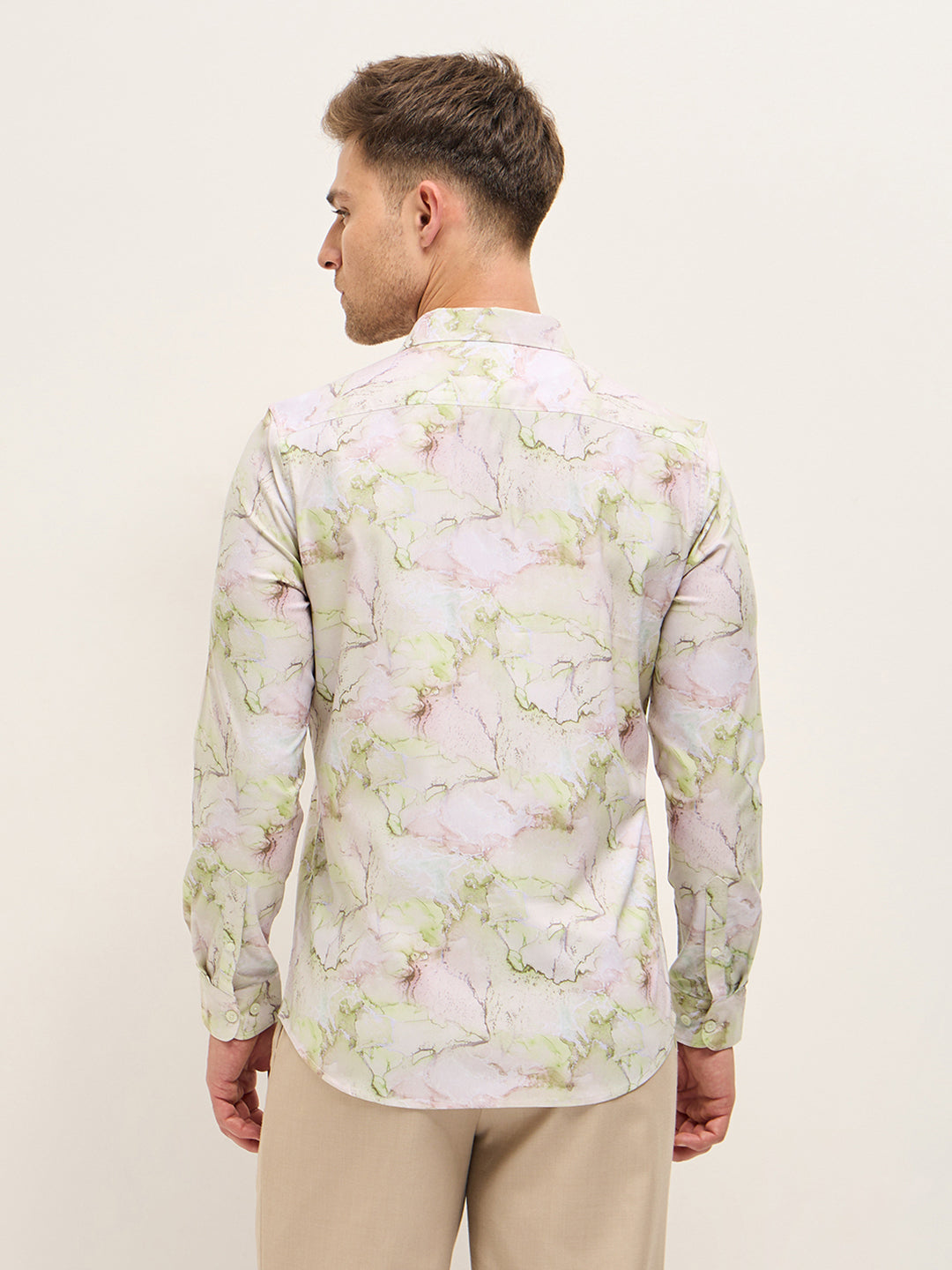 Men Shirt Multi-Color Marble Abstract Print Tailored Fit Formal Shirt