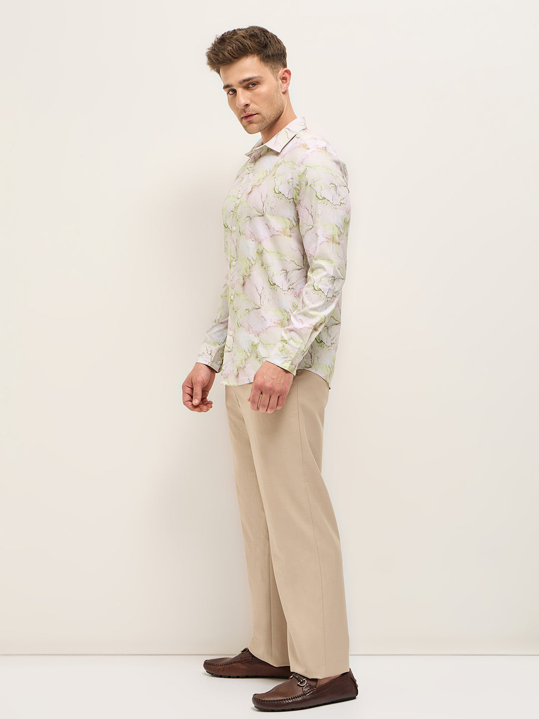 Men Shirt Multi-Color Marble Abstract Print Tailored Fit Formal Shirt