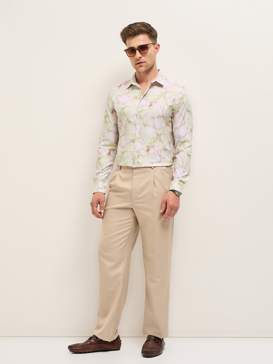 Men Shirt Multi-Color Marble Abstract Print Tailored Fit Formal Shirt