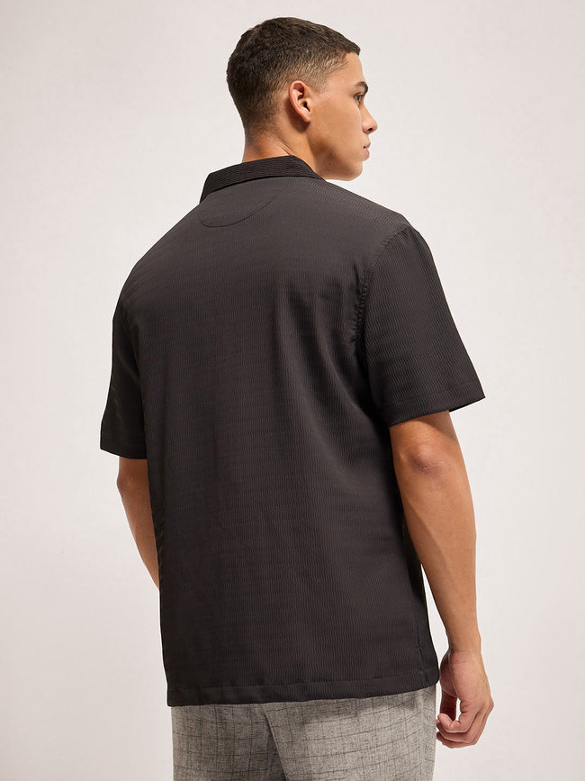 Men Black Self Design Regular Fit Casual Shirt