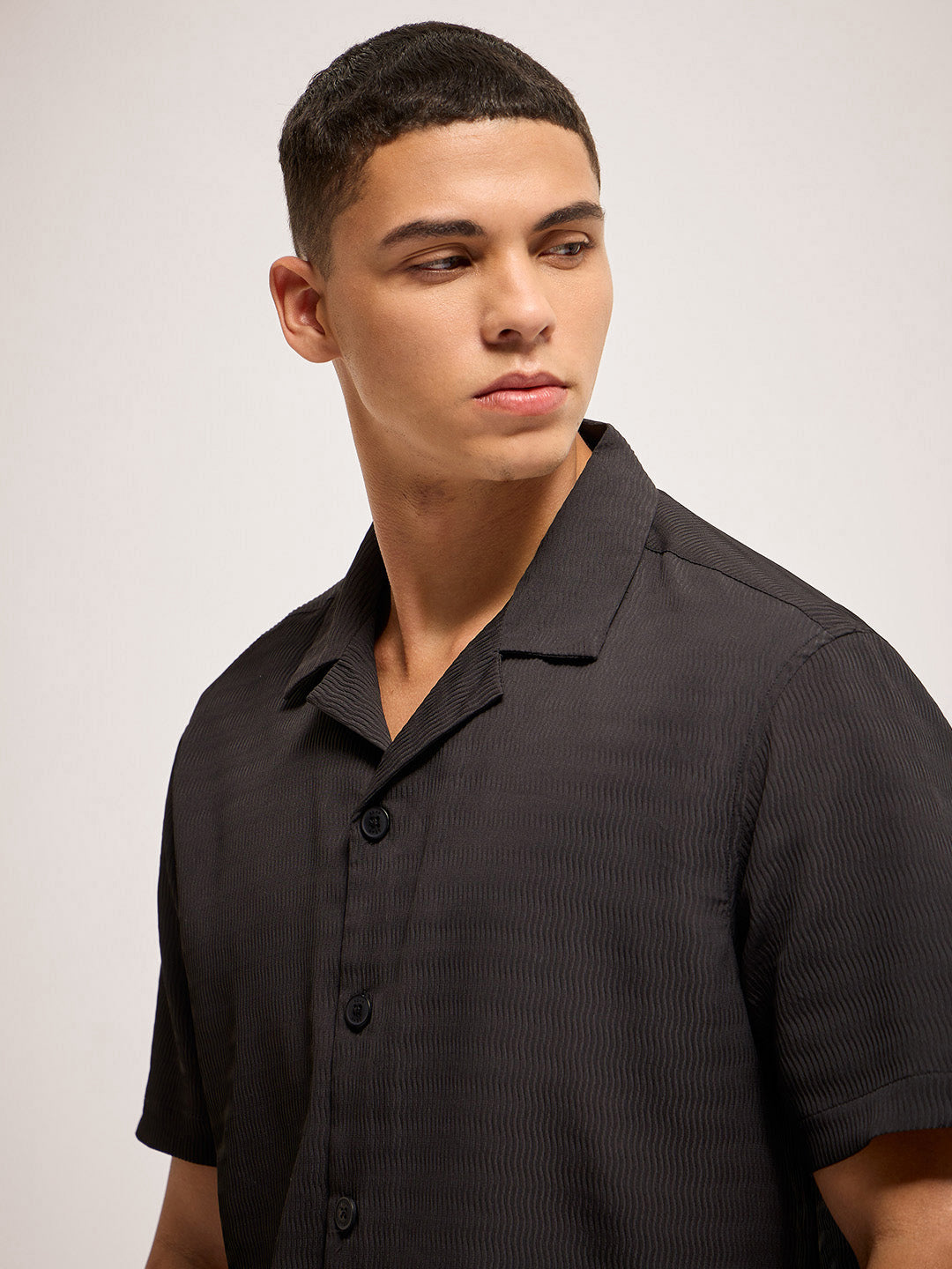 Men Black Self Design Regular Fit Casual Shirt