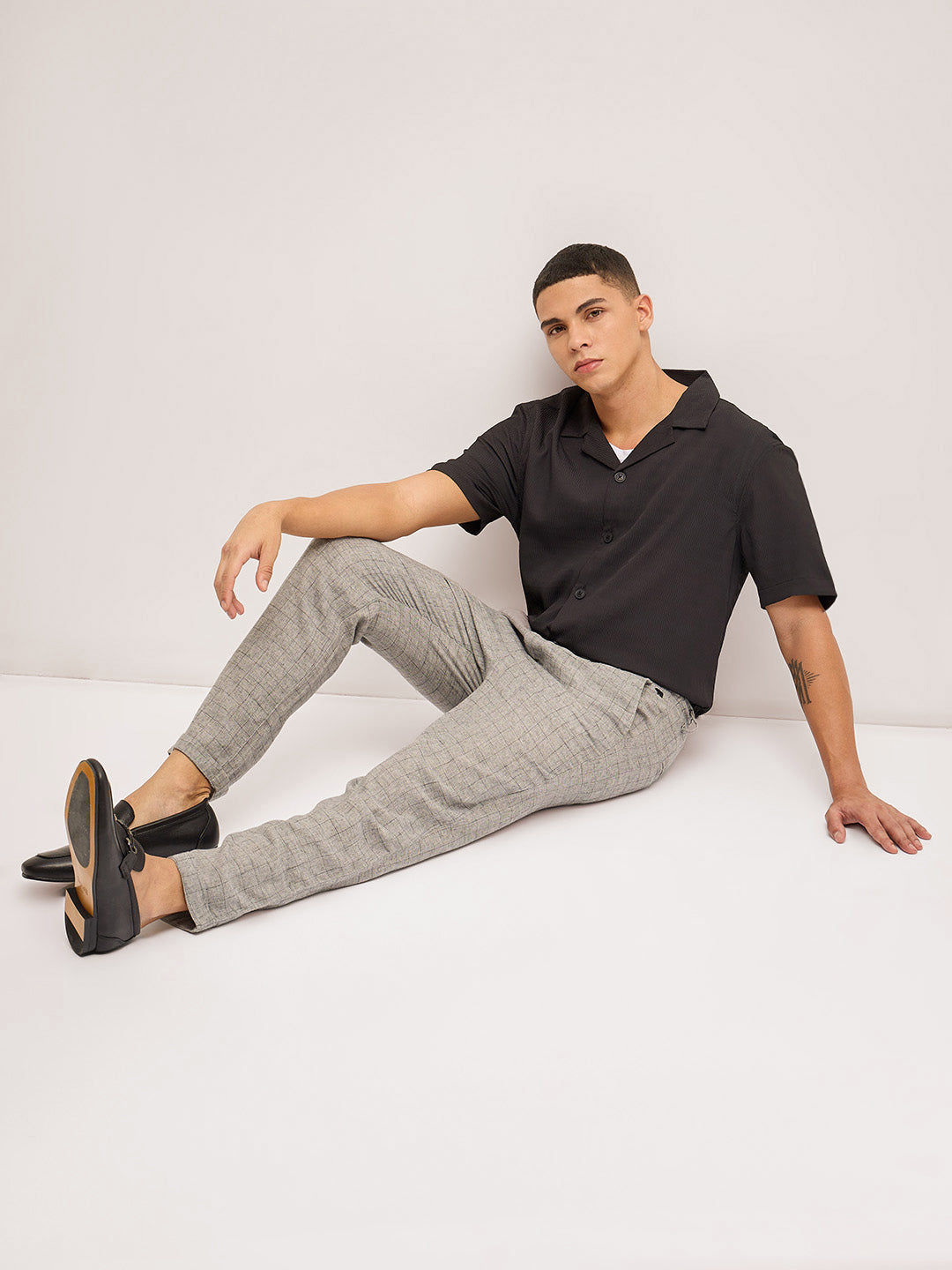Men Black Self Design Regular Fit Casual Shirt