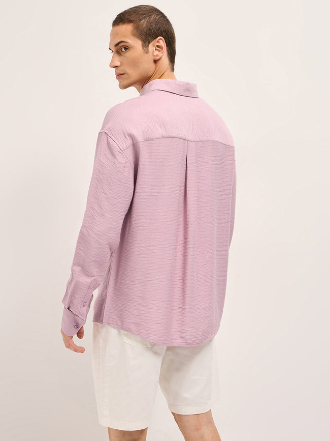 Men Pink Viscose Herringbone Design Relax Fit Casual shirt