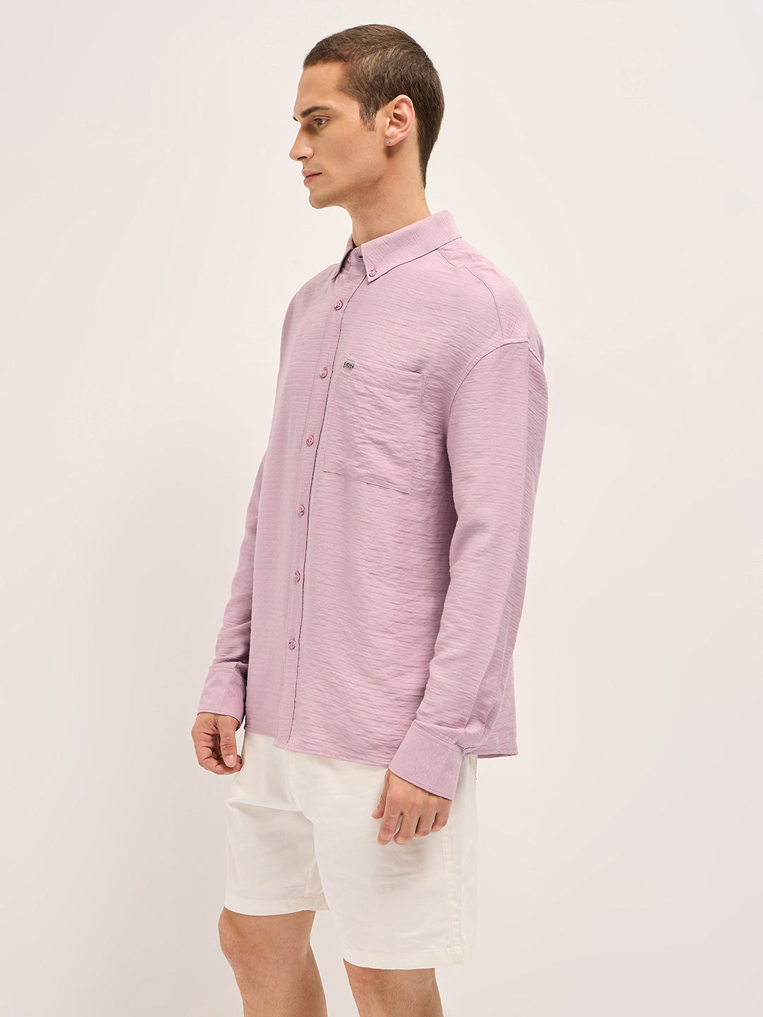 Men Pink Viscose Herringbone Design Relax Fit Casual shirt