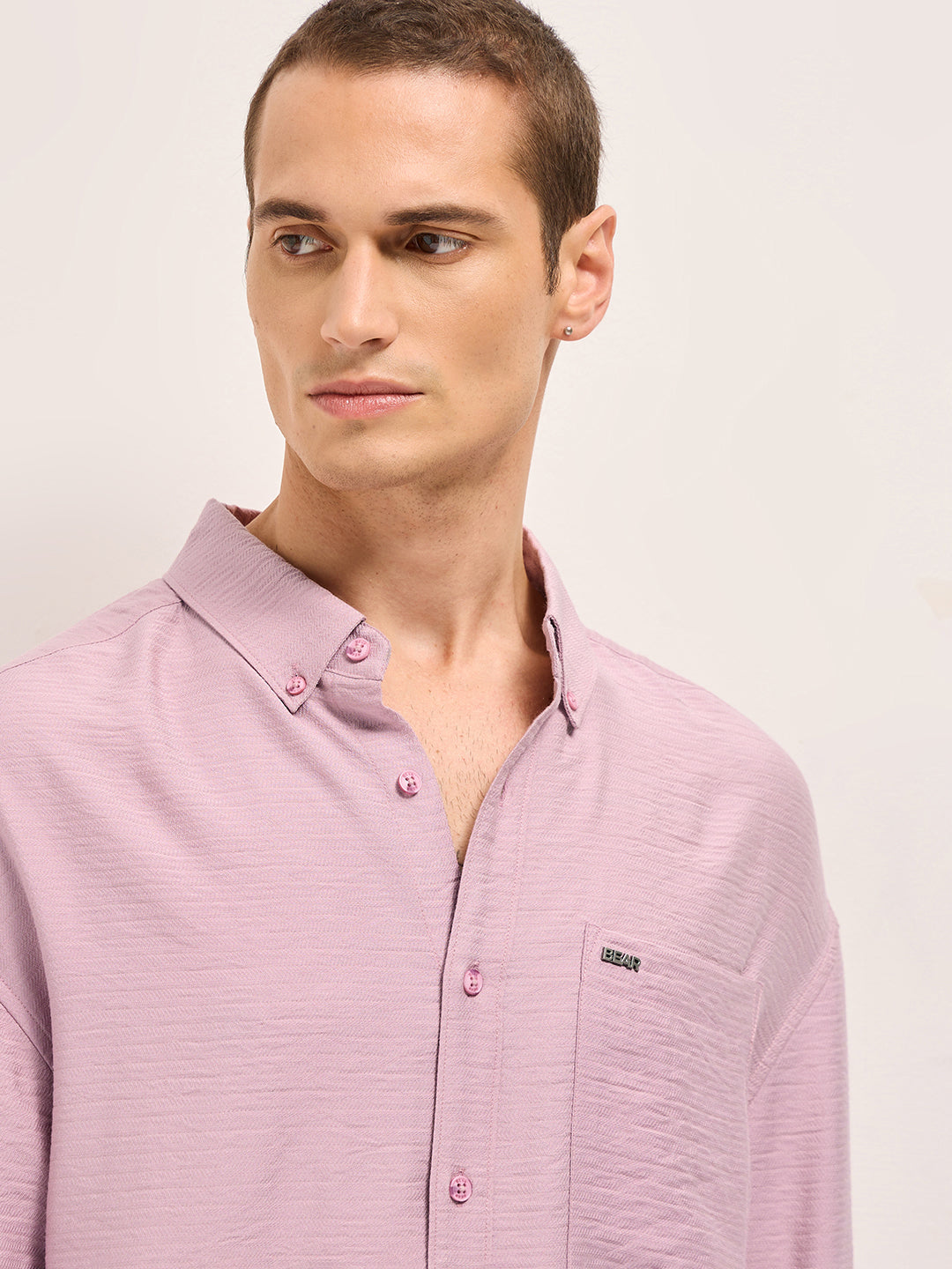 Men Pink Viscose Herringbone Design Relax Fit Casual shirt