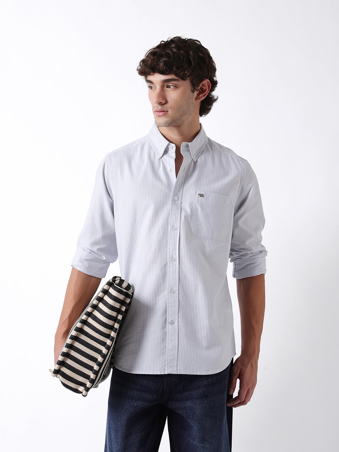 Men Grey Cotton Shirt