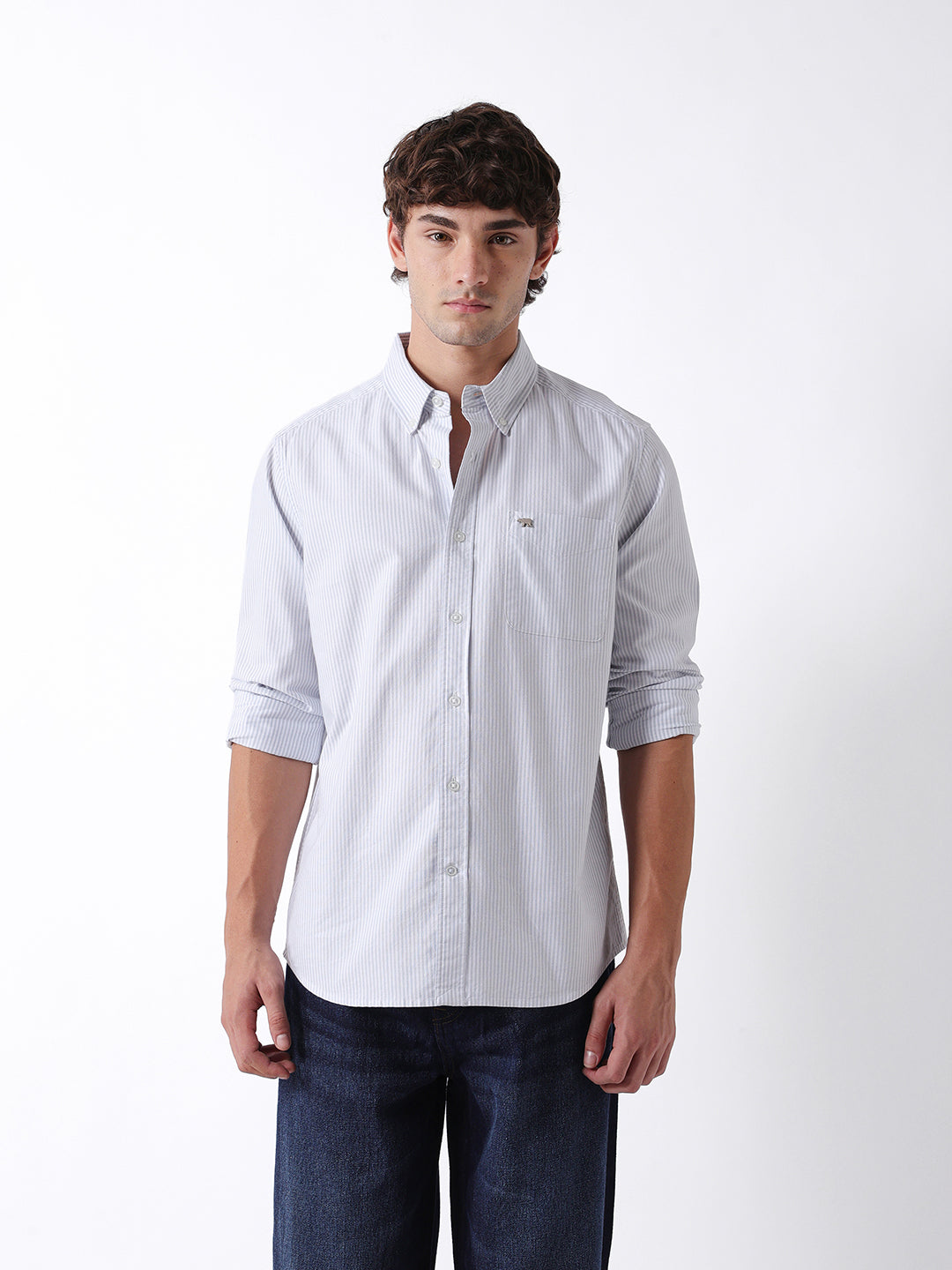 Men Grey Cotton Shirt