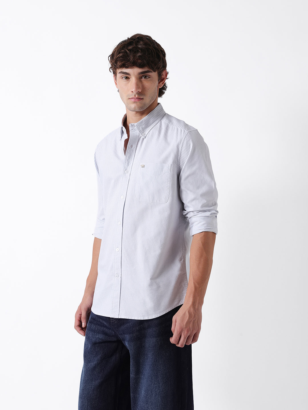 Men Grey Cotton Shirt
