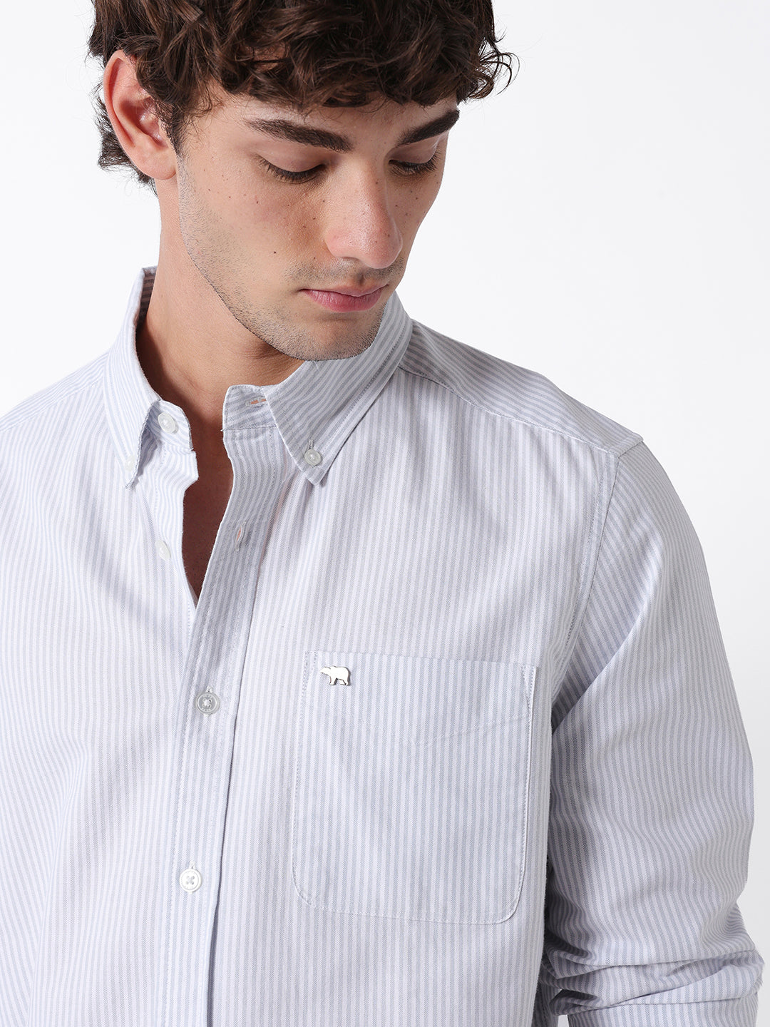 Men Grey Cotton Shirt
