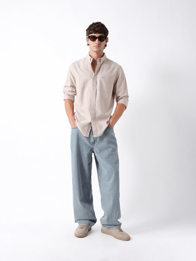 Men Beige Oxford Cotton Shirt
