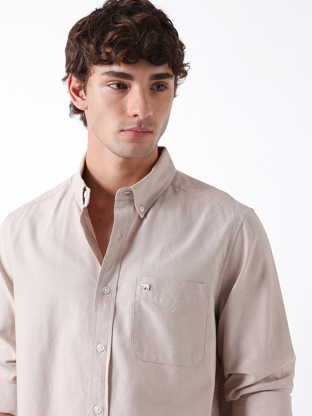 Men Beige Oxford Cotton Shirt