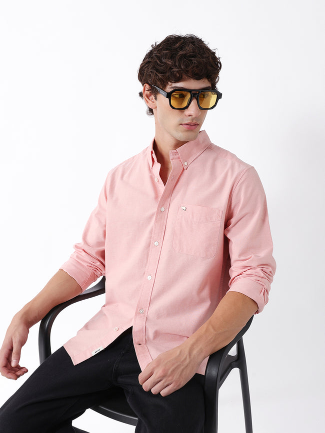 Men Orange Cotton Shirt