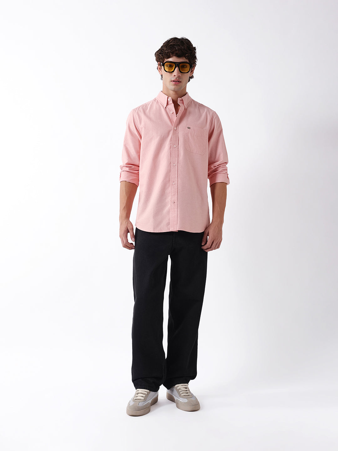 Men Orange Cotton Shirt