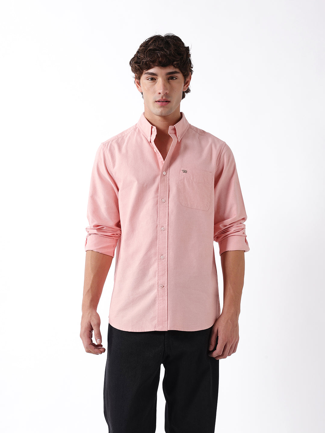 Men Orange Cotton Shirt