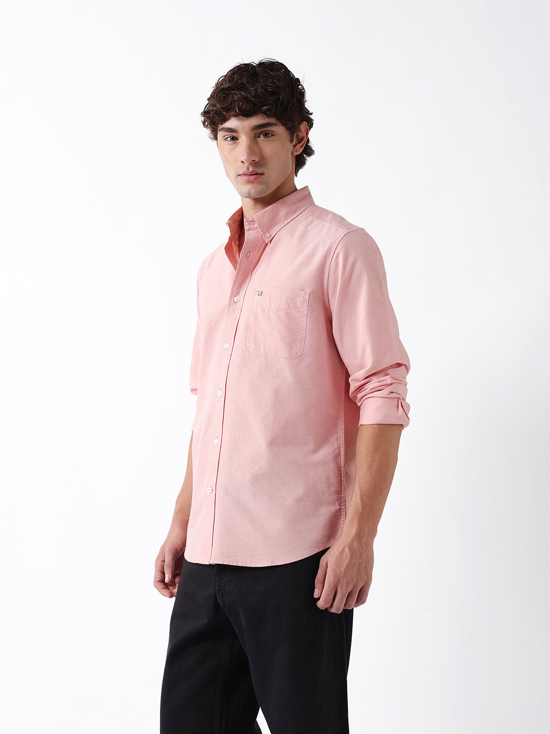 Men Orange Cotton Shirt