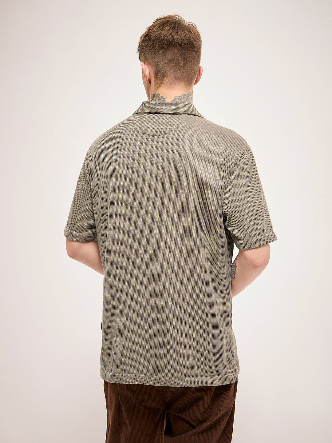 Men Brown Self Design Regular Fit Casual Shirt